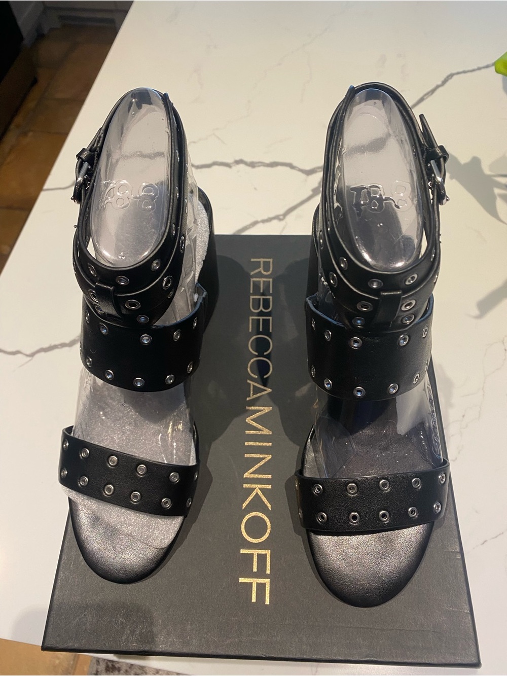 Rebecca Minkoff Black Studded Leather Heeled Sandals